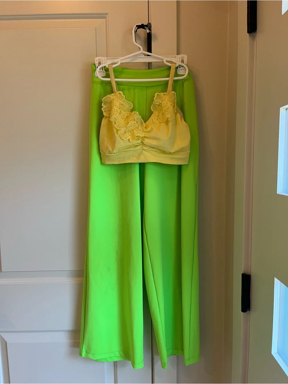 Dance Costume - Lime Green Pants with Yellow Floral Crop Top